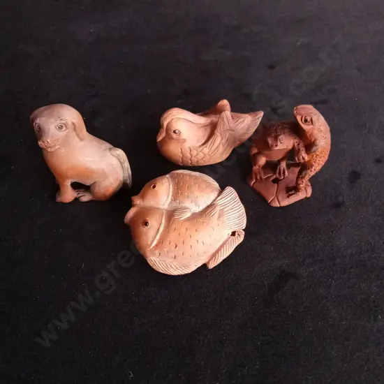 4 VINTAGE CHINESE CARVED ANIMAL FIGURES