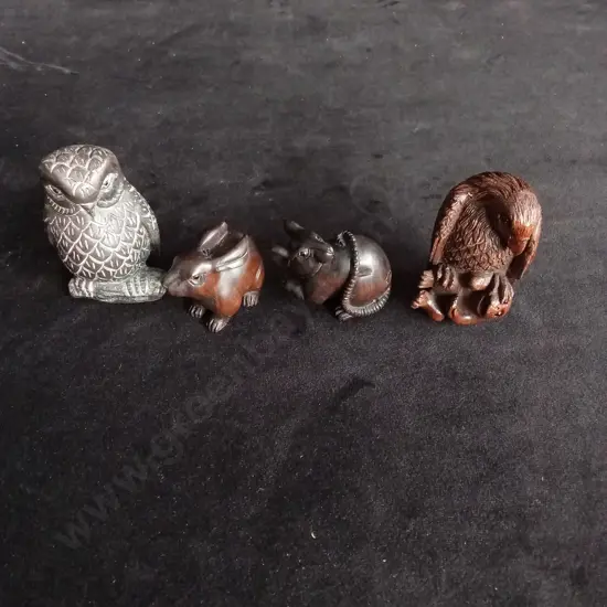 4 VINTAGE CHINESE CARVED ANIMAL FIGURES