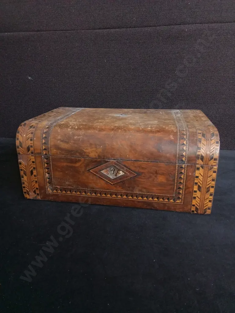 ANTIQUE BURR WALNUT WRITING SLOPE TUNBRIDGE PARQUETRY INLAY, W 30 CM Image 1++