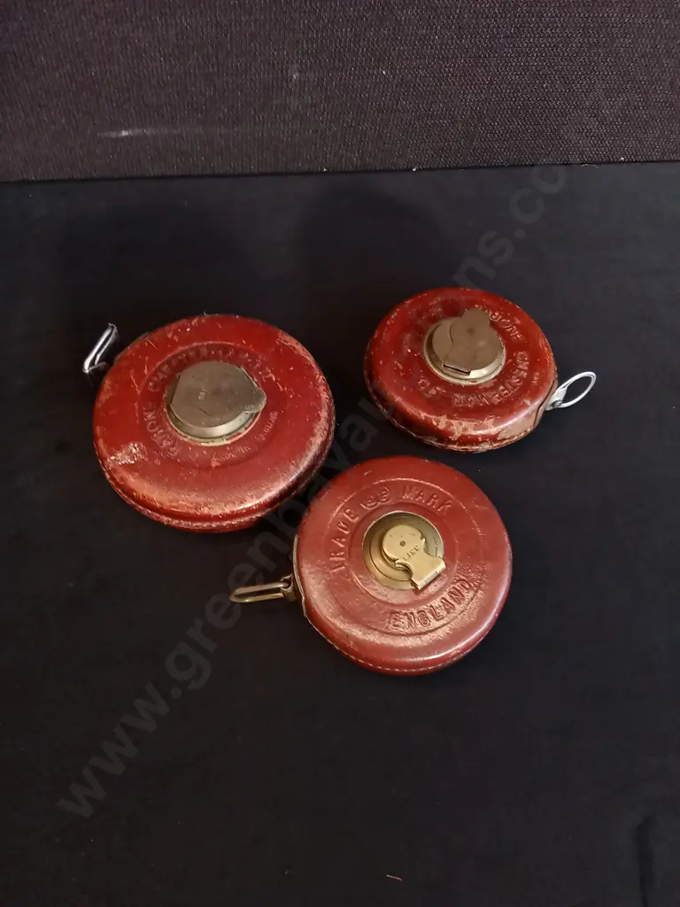 3 VINTAGE RABONE CHESTERMAN TAPE MEASURES Image 1++
