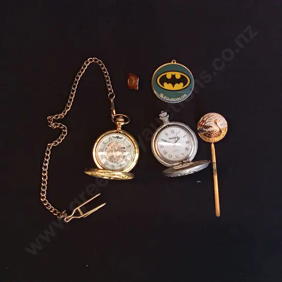MIX OF VINTAGE POCKET WATCHES AND PINS