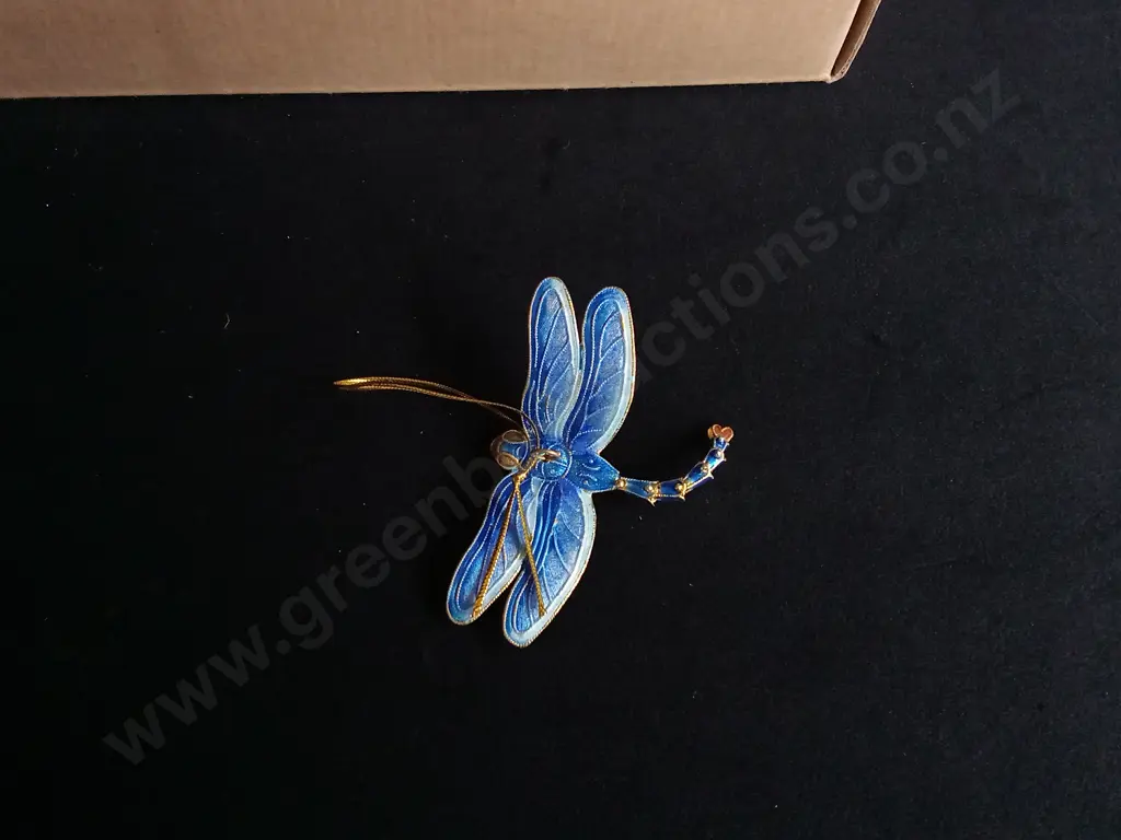 BOX OF 6 ARTICULATED DRAGONFLY ORNAMENTS, CLOISONNE ENAMEL Image 1++