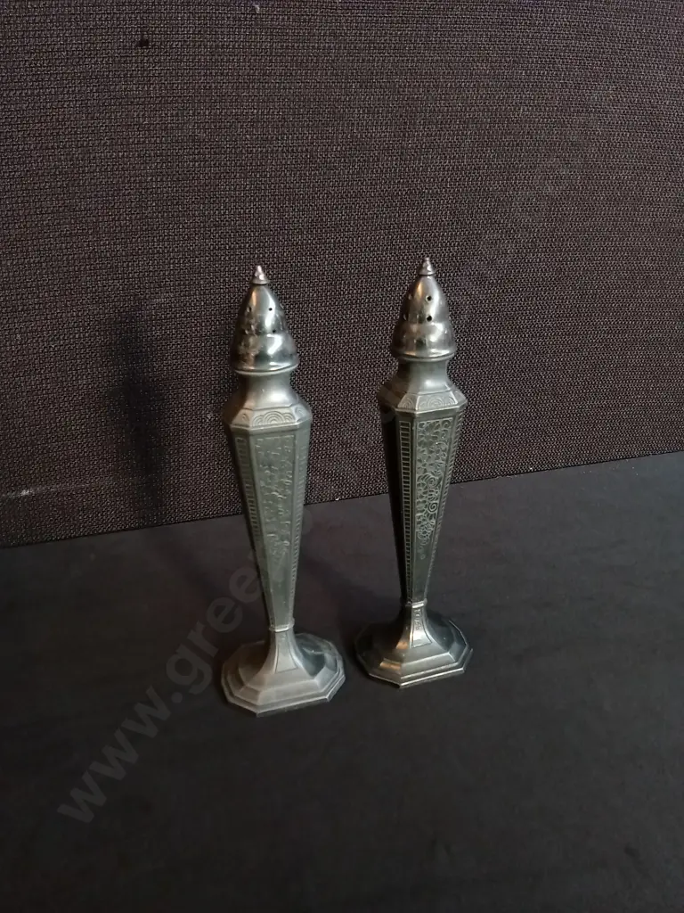 VINTAGE POOLE "CORTEZ" ASTOR SILVER PLATED SALT AND PEPPER SHAKERS Image 1++