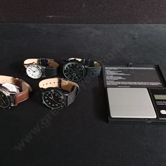 4 WATCHES AND DIGITAL POCKET SCALE