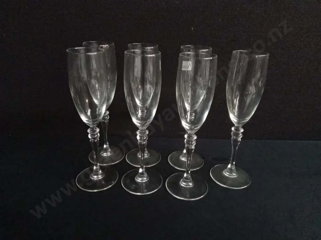 SET OF 7 VINTAGE LUMINARC/ CRISTAL D'ARQUES FRANCE CHAMPAGNE FLUTES Image 1++