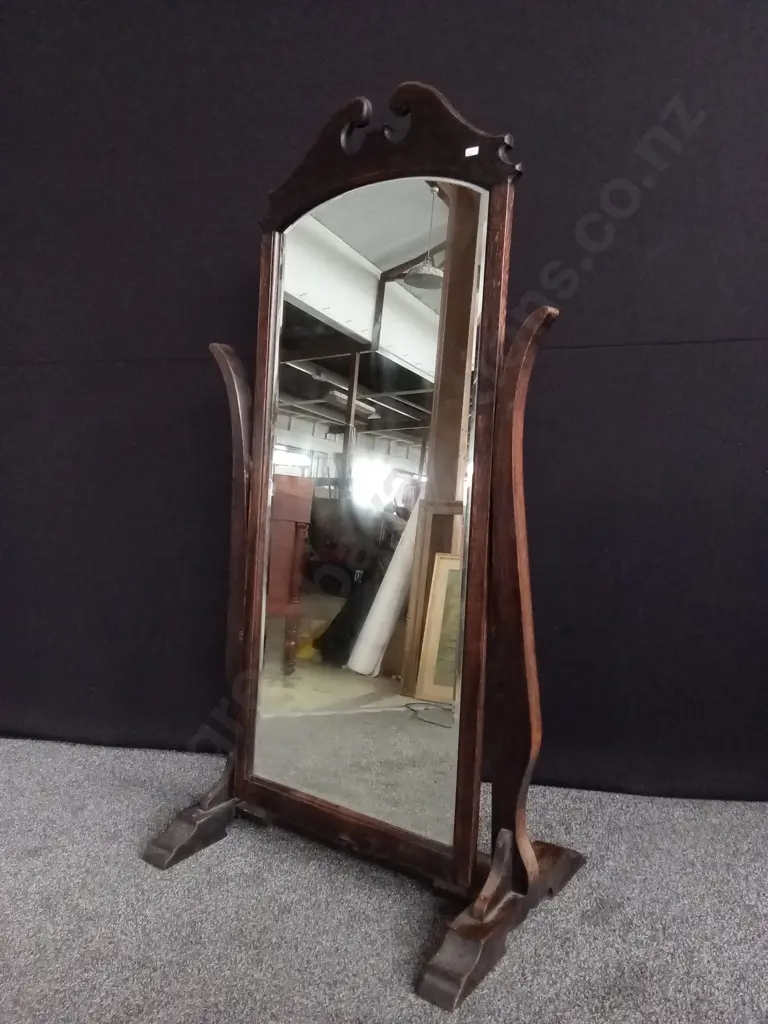 DARK WOOD CHEVAL MIRROR, H 1.5 M X W 79 CM X D 51 CM (missing a screw) Image 1++