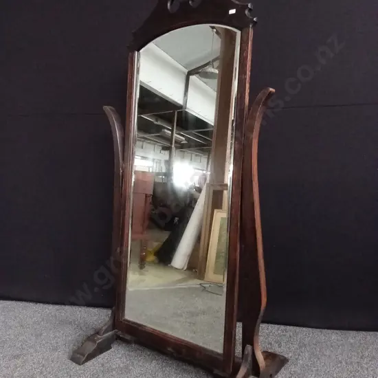 DARK WOOD CHEVAL MIRROR, H 1.5 M X W 79 CM X D 51 CM (missing a screw)