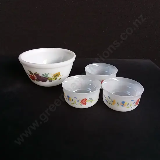 4 VINTAGE RAMEKINS CRAFTED FROM WHITE OPALWARE