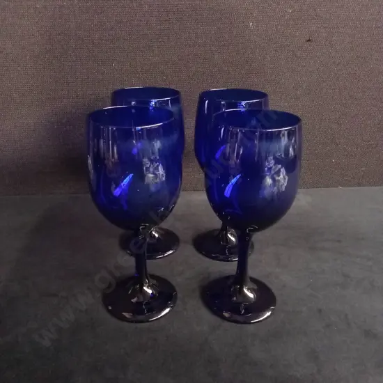 SET OF 4 COBALT BLUE WINE GLASSES