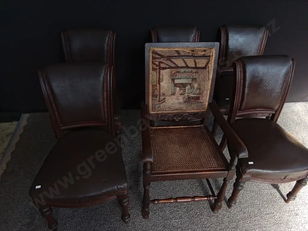 WOODEN EXTENDABLE TABLE WITH WHEELS AND 6 CHAIRS, INCLUDING ANTIQUE ARMCHAIR, EXTENDED MEASUREMENTS - L1.98M D1.3M H76CM Image 1++