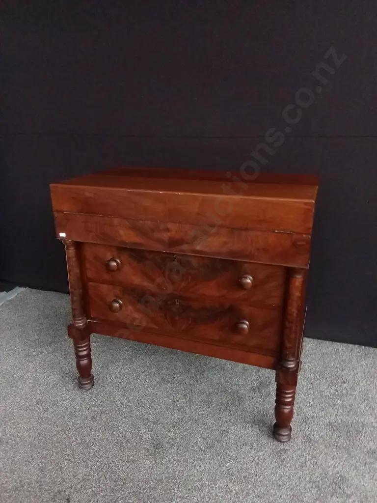 ANTIQUE AMERICAN EMPIRE FLAME MAHOGANY SECRETARY DESK, H 92 CM X W 52 CM X D OPEN 73 CM Image 1++