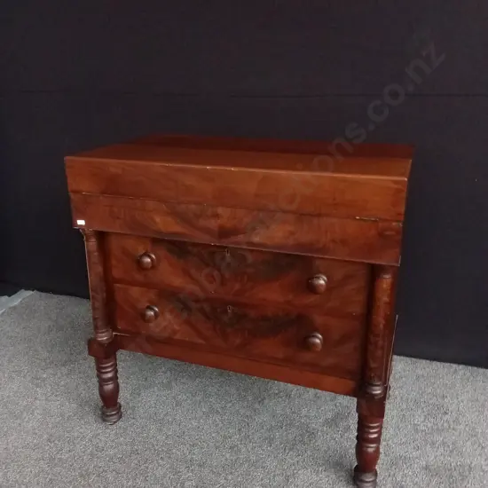 ANTIQUE AMERICAN EMPIRE FLAME MAHOGANY SECRETARY DESK, H 92 CM X W 52 CM X D OPEN 73 CM