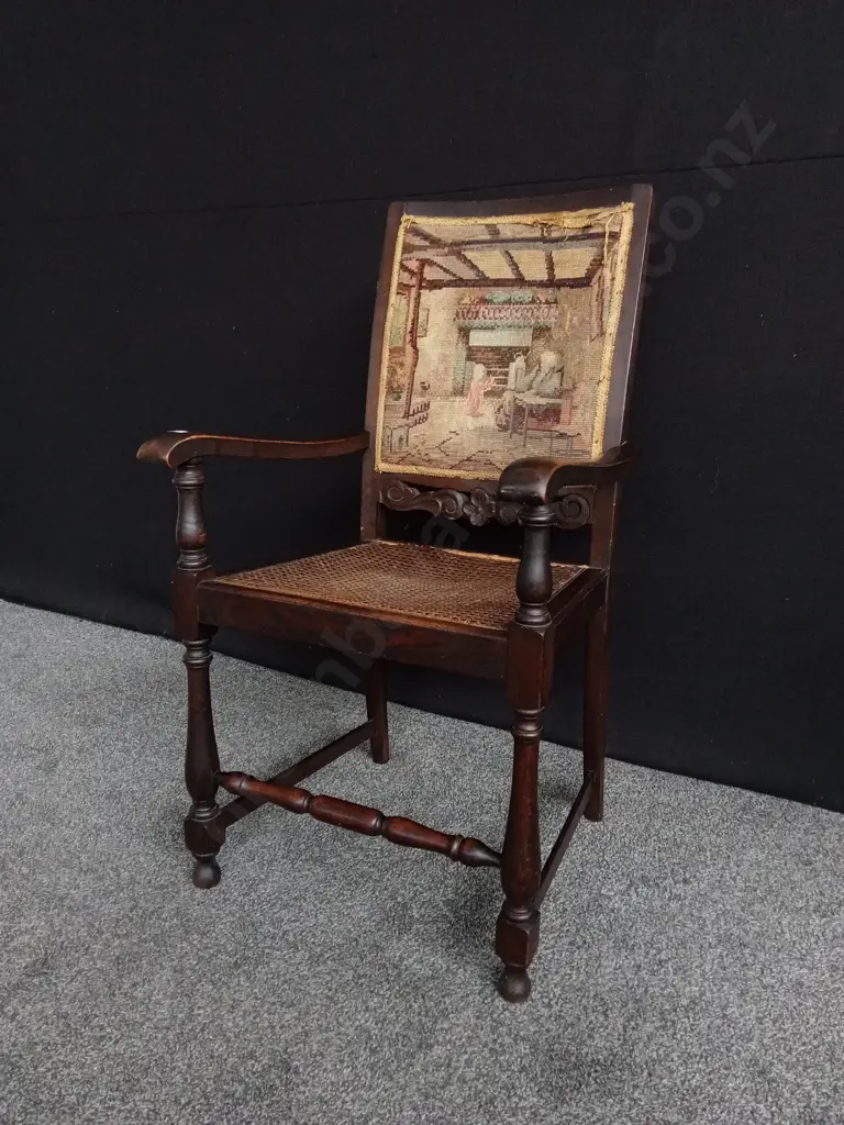 ANTIQUE ARMCHAIR WITH TASPESTRY UPHOLSTERED BACKREST Image 1++