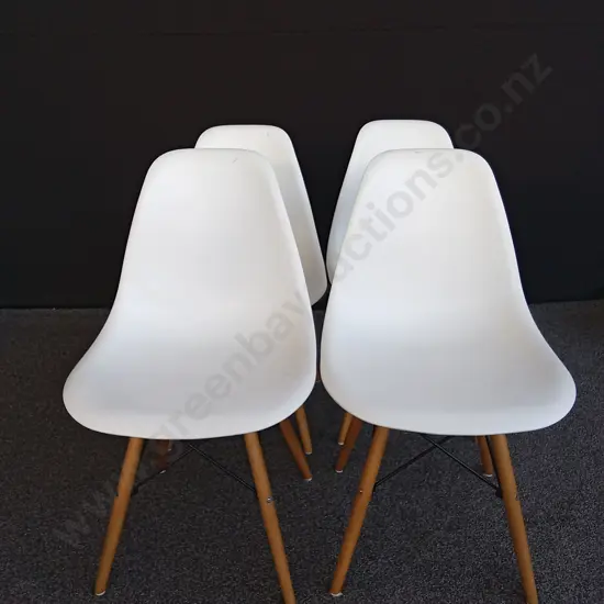 4 WHITE EAMES REPLICA DINING CHAIRS