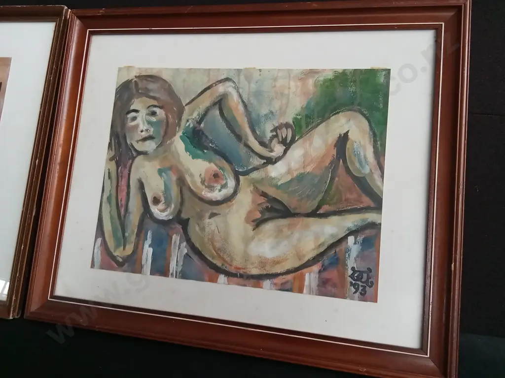 PAIR OF ORIGINAL SIGNED MAY IREMONGER MODERNIST PAINTINGS, "CONSPIRACY" 1995 AND "TIME OUT" 1993. FRAMED. Image 1++