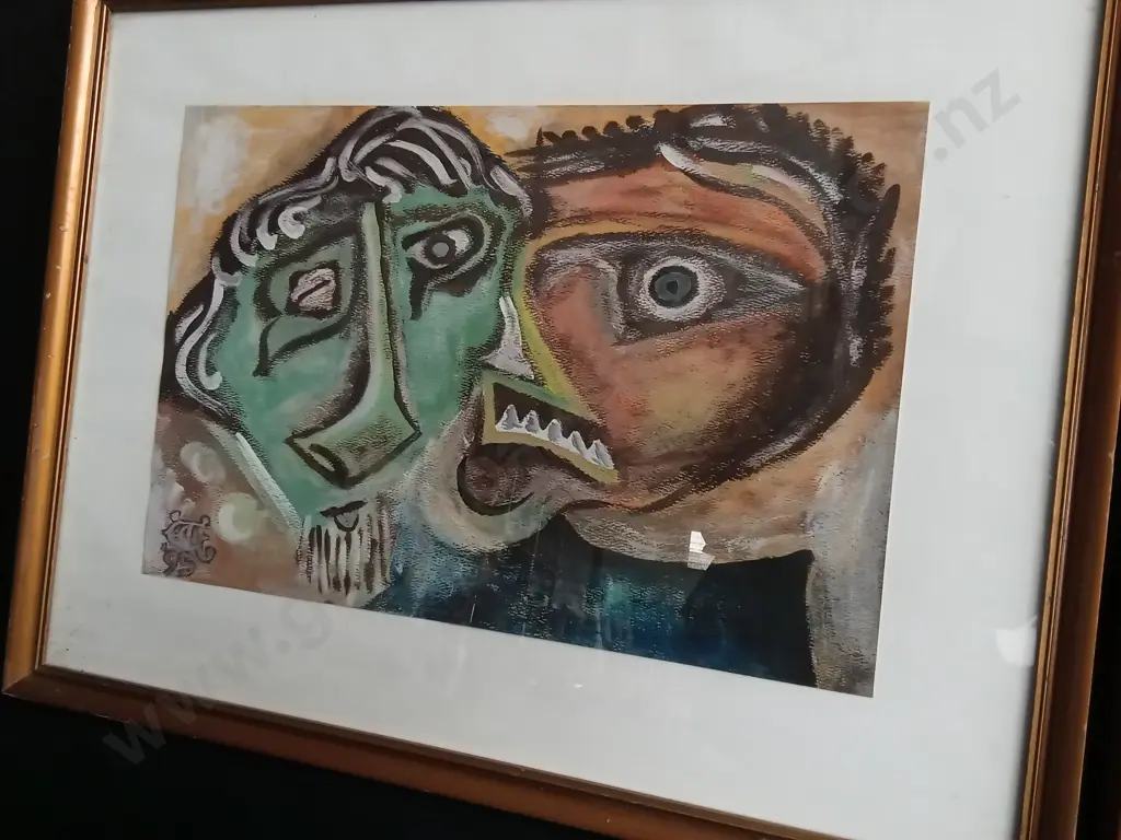 PAIR OF ORIGINAL SIGNED MAY IREMONGER MODERNIST PAINTINGS, "CONSPIRACY" 1995 AND "TIME OUT" 1993. FRAMED. Image 1++