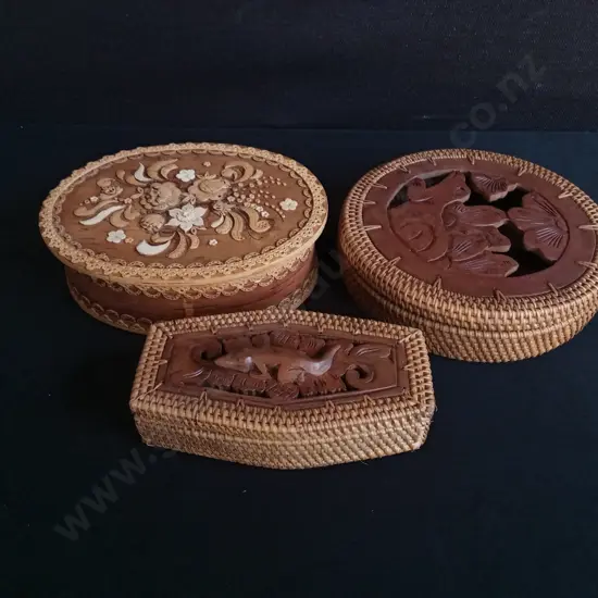 3 PIECES RUSSIAN BIRCH BARK TRINKET BOXES