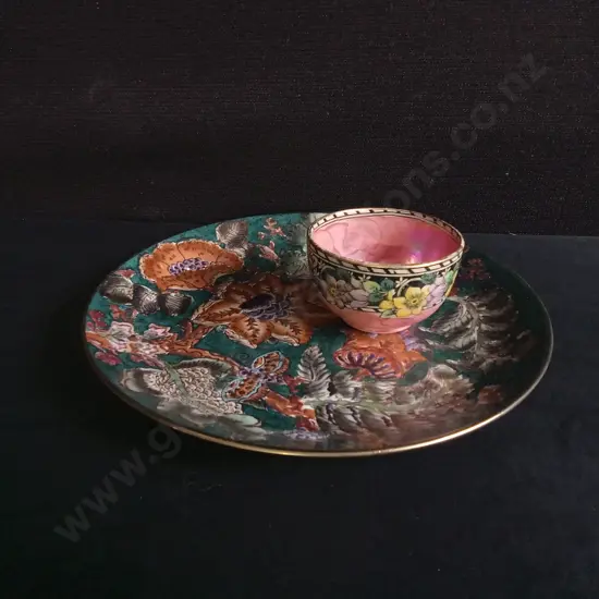 2 PIECES ART DECO MALING CLEMATIS LUSTRE BOWL, AND TOYO DECORATIVE CHARGER DISPLAY PLATE