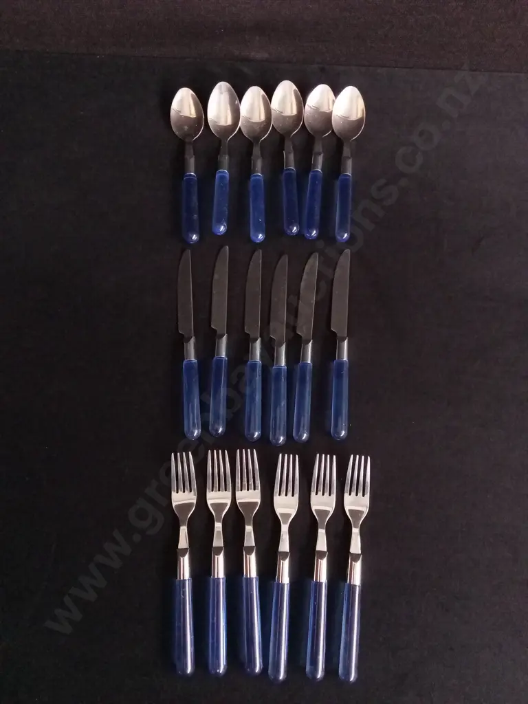 STAINLESS STEEL BLUE HANDLED FLATWARE SET Image 1++