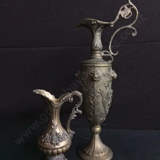 PAIR OF VINTAGE ITALIAN PEWTER EWER VASES, 95% PELTRATO ROCOCO DECOR, TALLEST H 40 CM