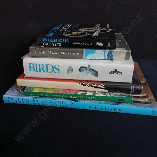 6 BOOKS ON MYTHOLOGY, BIRDS, GARDENING, ETC