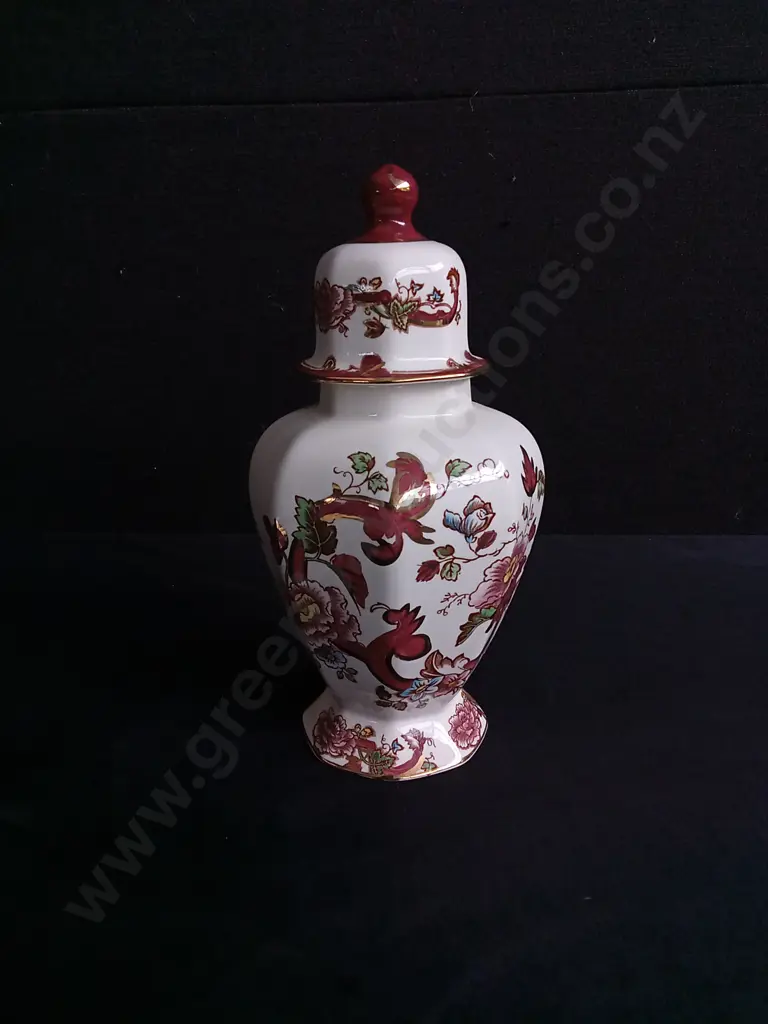 MASON'S IRONSTONE MANDALAY RED TOKYO GINGER JAR (24CM) AND 2 MASON'S GOLDEN AZALEA SQUARE TRINKET DISHES Image 1++