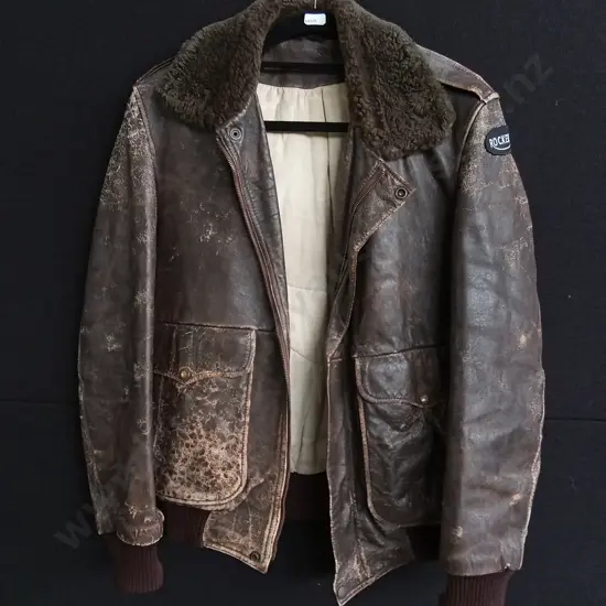 VINTAGE LEATHER AVIATOR JACKET WITH WOOL COLLAR