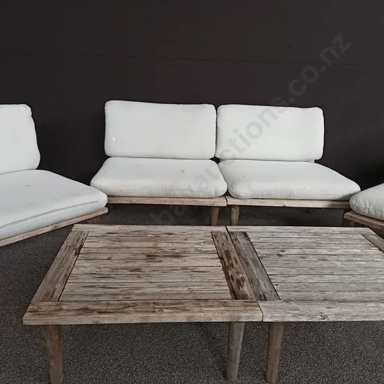 6 PIECES OUTDOOR FURNITURE, 4 CHAIRS AND 2 TABLES, TABLE H 30 CM X W 70 CM, CHAIR W 80 CM X D 70 CM X H 75 CM