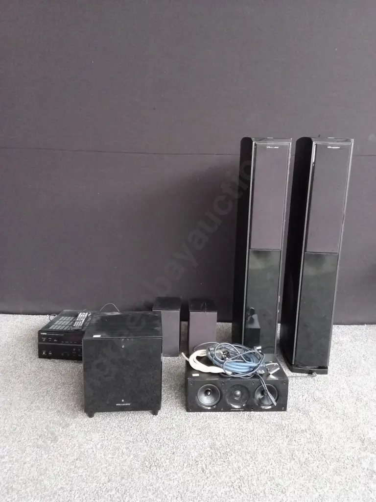 YAMAHA HOME THEATER AV RECEIVER & SATELLITE SPEAKERS, WHARFDALE OBSIDIAN 600 HCP HOME CINEMA SPEAKER SYSTEM, WORKING Image 1++