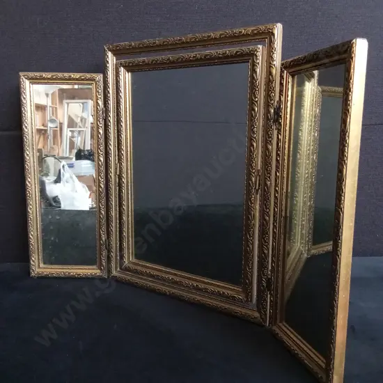 VINTAGE GILDED TRIPTYCH VANITY MIRROR, ROCOCO STYLE, H 45 CM