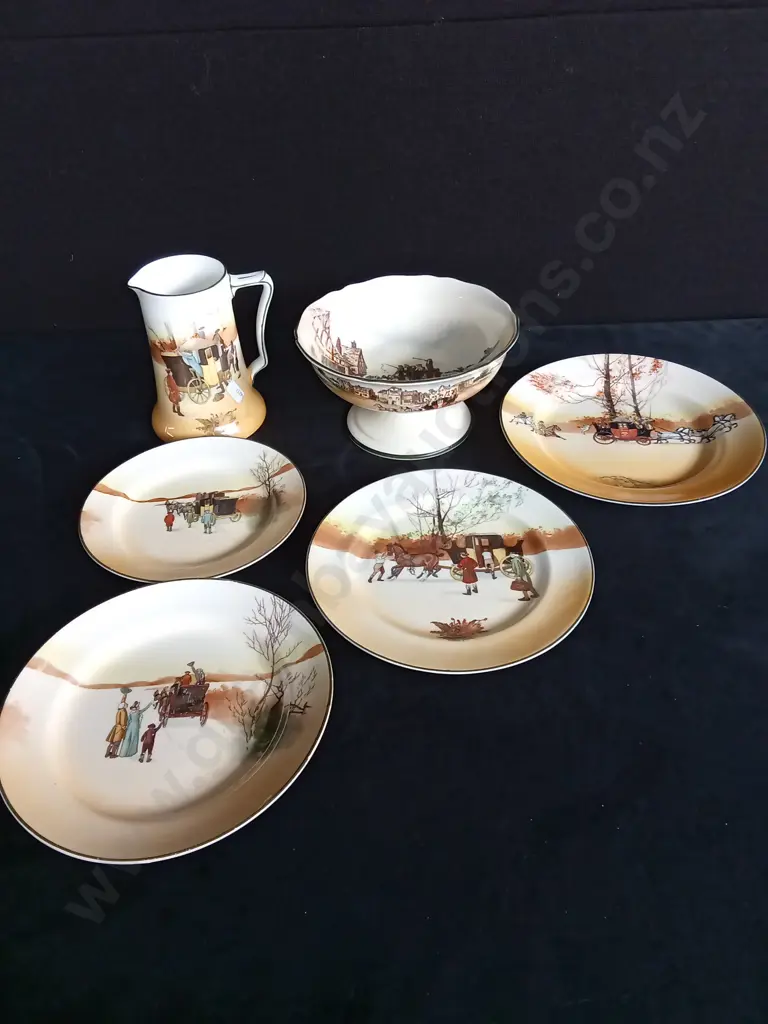 6 PIECES VINTAGE RISK DOULTON "COACHING DAYS" DINNERWARE Image 1++