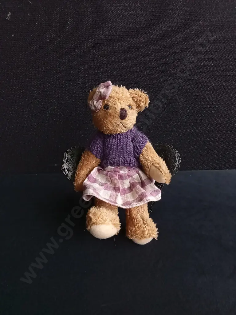 VINTAGE TEDDY BEAR WITH MINIATURE WIRE CHAIR Image 1++