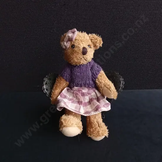 VINTAGE TEDDY BEAR WITH MINIATURE WIRE CHAIR