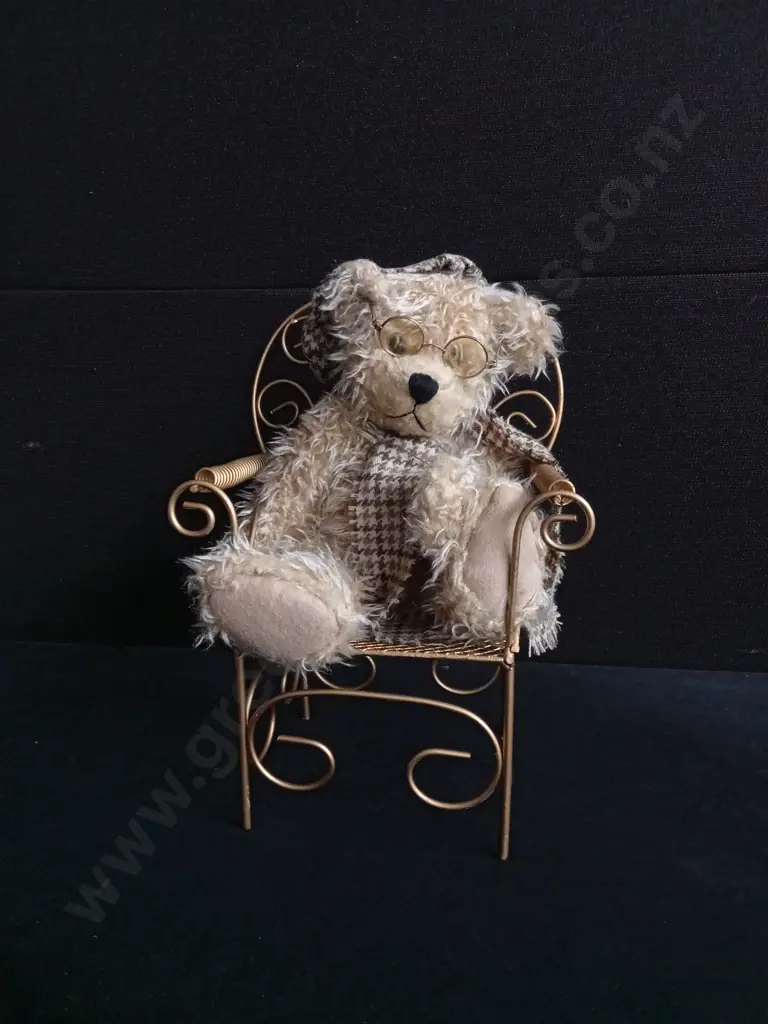 VINTAGE BUKOWSKI DESIGN TEDDY BEAR "EUGEN J." WITH MINIATURE WIRE CHAIR Image 1++