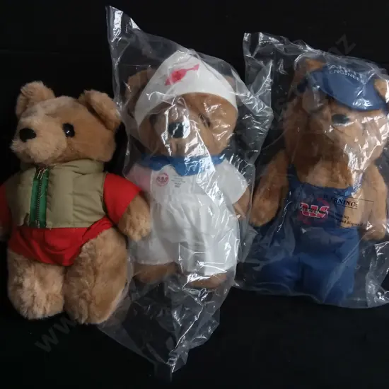 3 RESCUE TEDDY BEARS, TWO PACKAGED