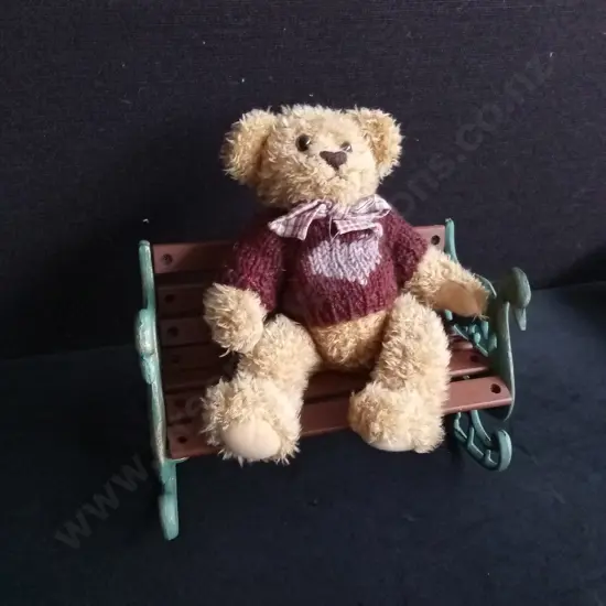 VINTAGE TEDDY BEAR WITH MINIATURE BENCH