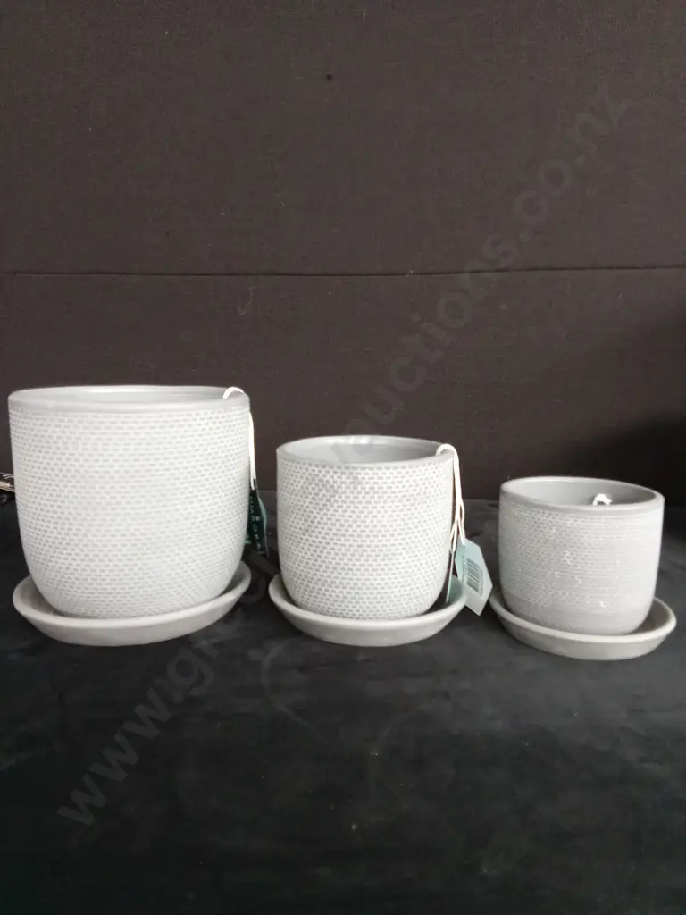 3 GREY PLANT POTS ON BASES Image 1++