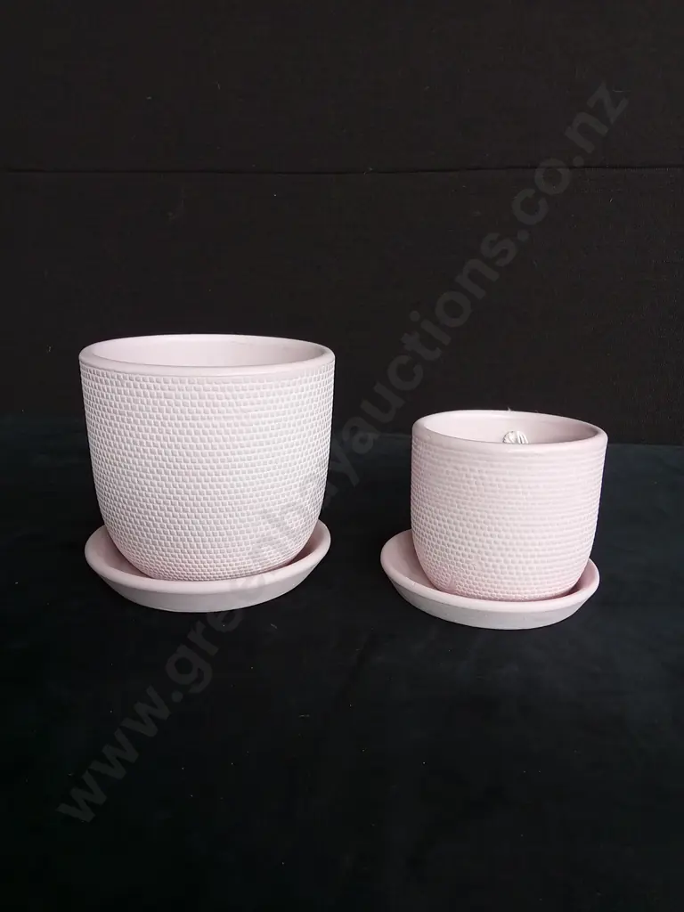 2 PINK PLANT POTS ON BASES Image 1++