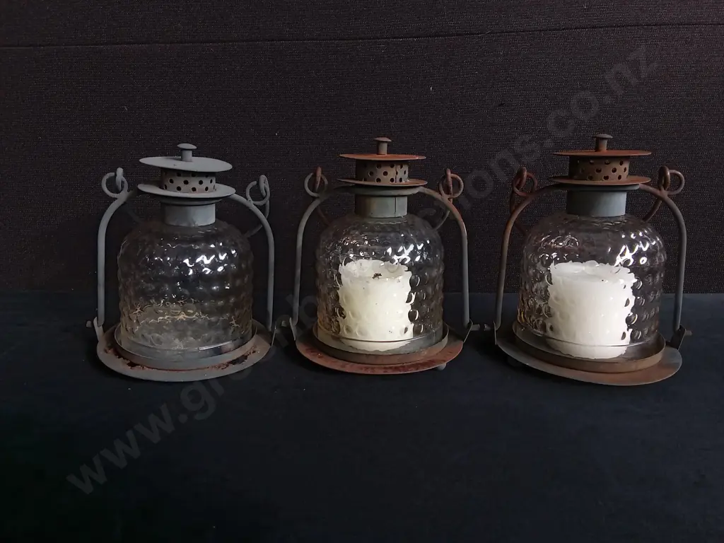 3 RUSTIC CANDLE LANTERNS Image 1++