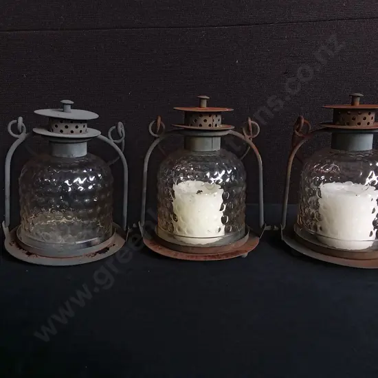 3 RUSTIC CANDLE LANTERNS