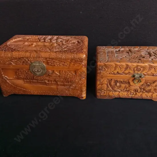 VINTAGE CHINESE HAND CARVED CAMPHOR WOOD JEWELLERY BOXES