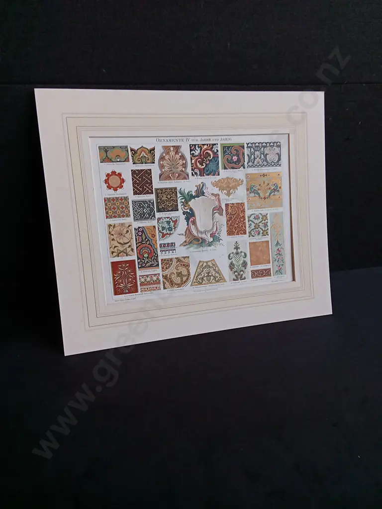 VINTAGE CHROMOLITHOGRAPH PRINT, "ORNAMENTE IV" FROM MEYERS KONVERSATIONS-LEXIKON Image 1++
