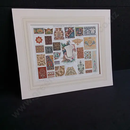VINTAGE CHROMOLITHOGRAPH PRINT, "ORNAMENTE IV" FROM MEYERS KONVERSATIONS-LEXIKON
