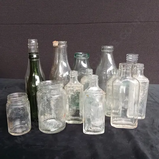 BOX OF GLASS BOTTLES