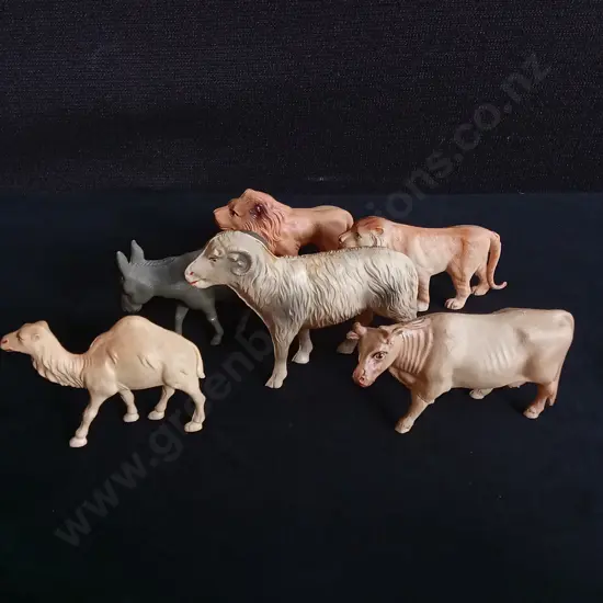 6 PIECES VINTAGE 1940S CELLULOID TOY ANIMAL FIGURES