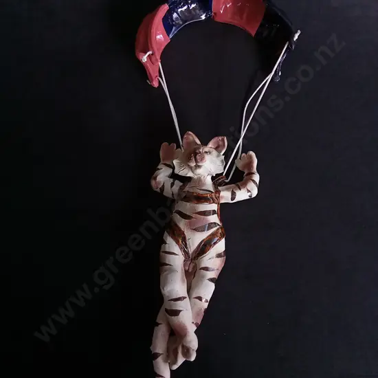 VINTAGE CERAMIC SKYDIVING CAT HANGING ORNAMENT, H 52 CM