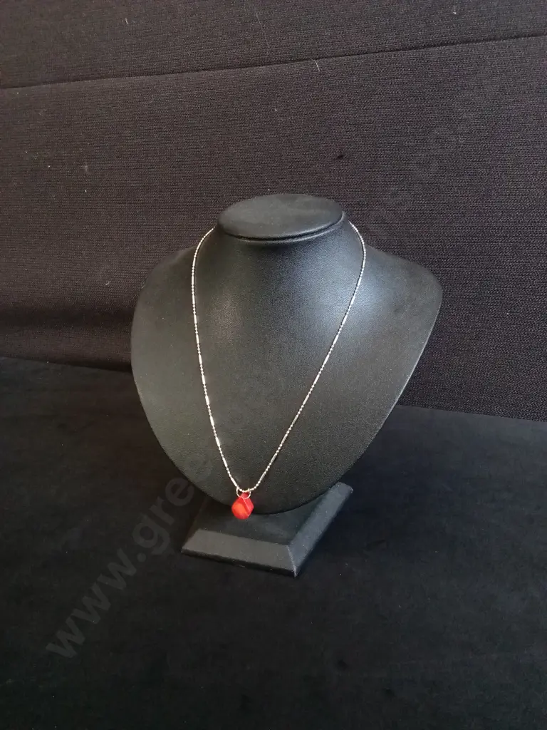 STERLING SILVER NECKLACE WITH RED CRYSTAL PENDANT Image 1++