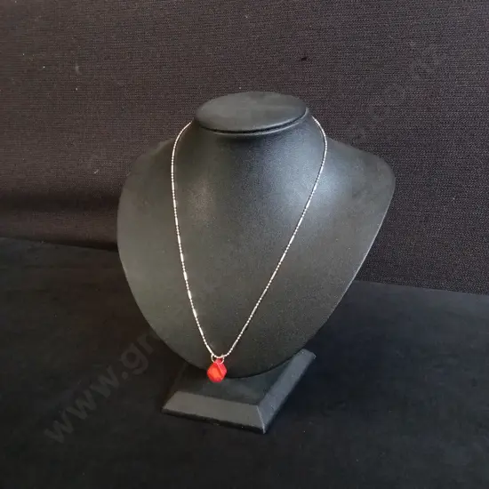 STERLING SILVER NECKLACE WITH RED CRYSTAL PENDANT
