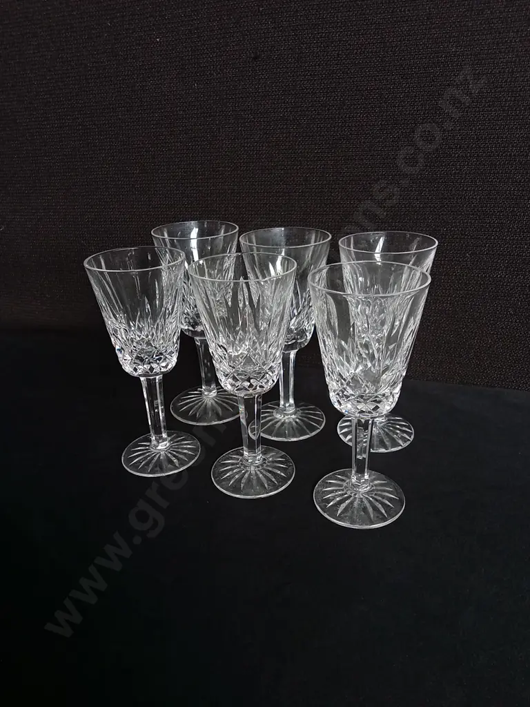 SET OF 6 VINTAGE CRYSTAL CHAMPAGNE FLUTES, LISMORE PATTERN BY WATERFORD Image 1++