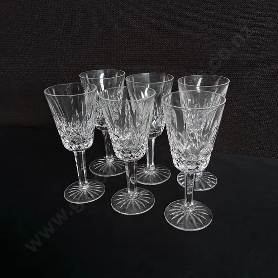 SET OF 6 VINTAGE CRYSTAL CHAMPAGNE FLUTES, LISMORE PATTERN BY WATERFORD